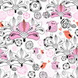 Flower texture with birds