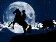 Cowboy with is horse at moonlight