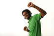 Photo: Cheerful african man with headphones Cheerful african man with headphones