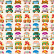 cartoon market store car seamless pattern