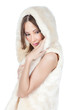 Close-up portrait of beautiful asian woman in fur