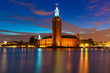 Night view of the City Hall in Stockholm, Sweden