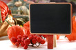 Tafel mit Schriftzug und Herbstdeko Tafel mit Schriftzug und Herbstdeko