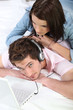 Couple listening to music