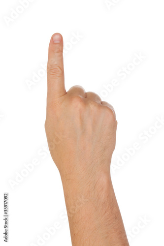Photo: Hand with index finger, isolated on a white background Hand with index finger, isolated on a white background