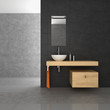 tiled bathroom with wood furniture