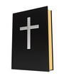 Bible book and silver cross isolated on white