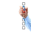 Hand choosing one of three options