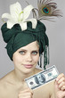 Smile of the girl with money