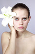 woman holding a flower..