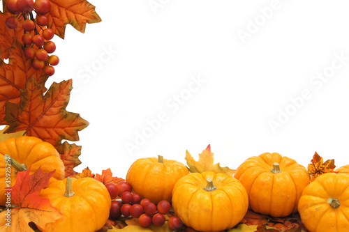 Photo: Border of autumn leaves and pumpkins Border of autumn leaves and pumpkins