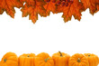 Autumn border with pumpkins and red leaves Autumn border with pumpkins and red leaves