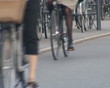 Many cyclists ride different bikes on dedicated bike path. Many cyclists ride different bikes on dedicated bike path.