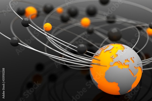Illustration: Background with abstract spheres and the Earth Background with abstract spheres and the Earth