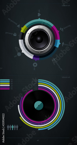 Vector: infographic music elements with vinyl and speaker infographic music elements with vinyl and speaker