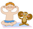 boy does massage the ears, depicting toy