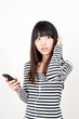 pretty asian woman listening music