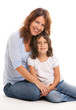 Mother and daughter on a white background