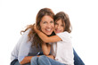 Happy mother and daughter on a white background
