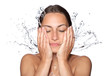 Beautiful wet woman face with water drop
