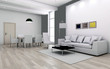Interno con divani e finestra rendering 3d