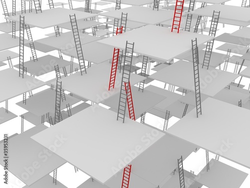 Illustration: Difficult labyrinth from set of ladders Difficult labyrinth from set of ladders