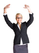 Photo: Exuberant young business woman. Exuberant young business woman.