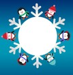 six penguins with snowflake , vector illustration