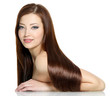 Beautiful fashion woman with long straight hairs - on white