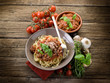 spaghetti bolognese with ragout sauce and parmesan cheese