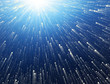 Abstract background. Points of light flying towards the Sun.