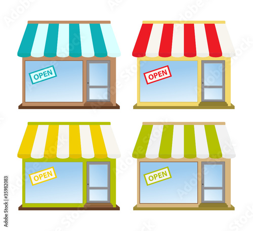 Vektor: four color store fronts four color store fronts