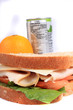canvas print picture Lunch with sandwich, fruit and juice