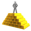 humanStandOnManyGoldBars_image