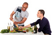Photo: Mixed ethnicity gay couple kitchen Mixed ethnicity gay couple kitchen