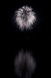 Clear white fireworks on black sky background with water reflect Clear white fireworks on black sky background with water reflect