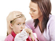 Sick child with mother. Isolated.