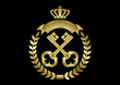 Two golden keys framed with a laurel wreath