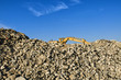 Excavadora sobre las rocas