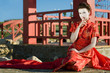 Geisha Sitting Near The Japanese Arbor Geisha Sitting Near The Japanese Arbor
