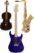 set of three color music instruments