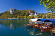 Traditional wooden boats in Bled