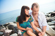 loving couple near of blue sea