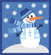 Vector image of a snowman in a waistcoat and a hat