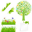 Green Grass With Flowers And Tree Green Grass With Flowers And Tree