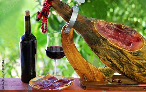 Photo: Jamon of spain and red wine. Jamon of spain and red wine.
