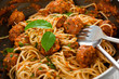 Original Italian spaghetti with meatballs in tomato sauce Original Italian spaghetti with meatballs in tomato sauce