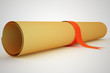 Ancient paper scroll with red stripe.