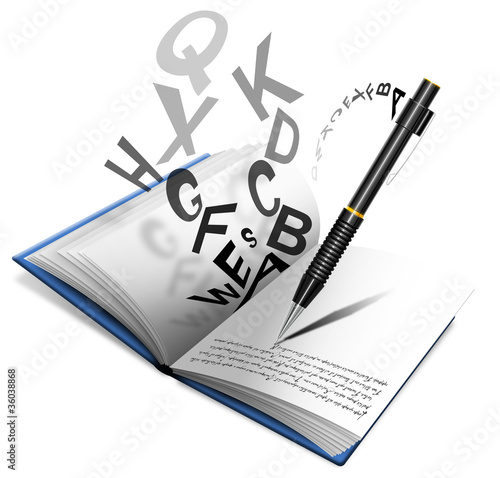 Illustration: Book or notebook and pencil Book or notebook and pencil