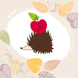 Cute autumn illustration with hedgehog and apple